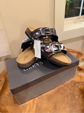Greystone Genuine Suede Cowhide Western Double Buckle slip on Sandals Shoes 9
